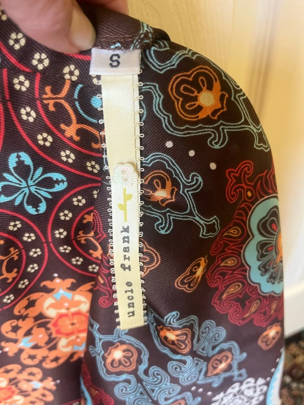 Uncle Frank Brown Mini Dress with Orange and Turquoise Medallions - Picture 3 of 3
